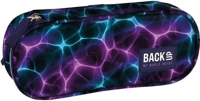 Пенал BackUP Модел A 22, една преграда, дизајн Neon Waves, виолетово тиркизен