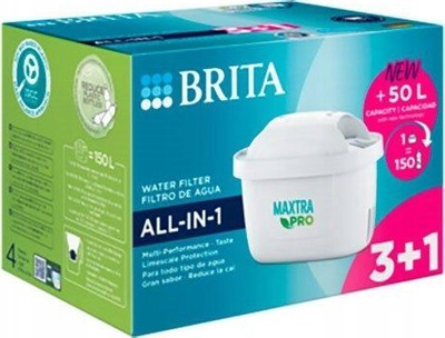 Filtër uji Brita Maxtra Pro All-in-1, 150L për filtër, set me 4 copa, i bardhë