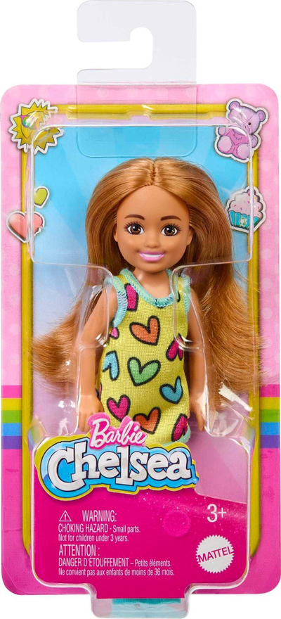 Kukull Barbie Chelsea me fustan me zemra, 15 cm, shumëngjyrësh
