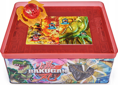 Kuti lodrash Bakugan Baku Tin, figurine Special Attack Mantid, me ruajtje kartash, shumëngjyrëshe