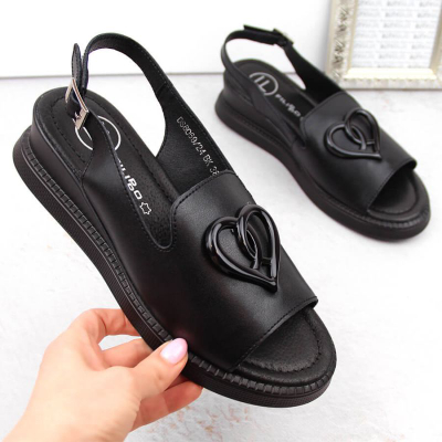 Женски сандали Filippo DS6069, кожа, со wedge потпетица, црни