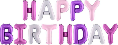 Balonë folie Happy Birthday, 340 cm, ngjyra pastel