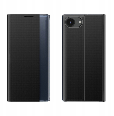 Kалeф за телефон Hurtel New Sleep Case iPhone 16e, футрола со капак и држач, црна
