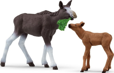 Figurë lodër Schleich Moose with Calf, set 2 pjesë, kafe