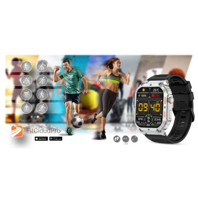 Orë e zgjuar Gravity GT6-5, ekran 1.96", Bluetooth 5.0, argjendtë me të zezë