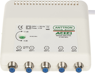 Amplifikator antene Telmor WSS-412R, me 4 dalje, me kanal kthimi, ngjyrë gri