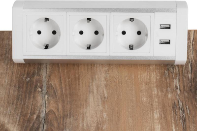 Prizë tavoline Spacetronik ERGOLINE SPS-T35WS V2, 3x Schuko, 2x USB, argjendt e bardh