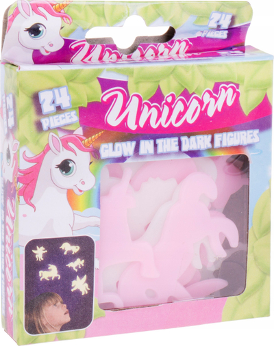 Figura dekorative muri Pocket Money Unicorn, 24 copë, që ndriçojnë në errësirë, me ngjyra të ndryshme