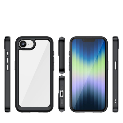 Футрола за телефон Hurtel Outer Space за iPhone 16e, флексибилен TPU, проѕирен заден дел, црна