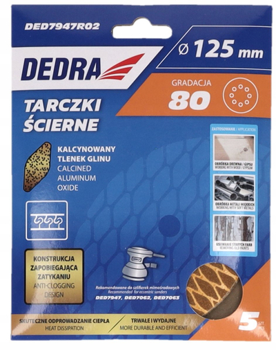 Disqe gërryese DEDRA DED7947R02, 125mm, granulim 80, me Velcro