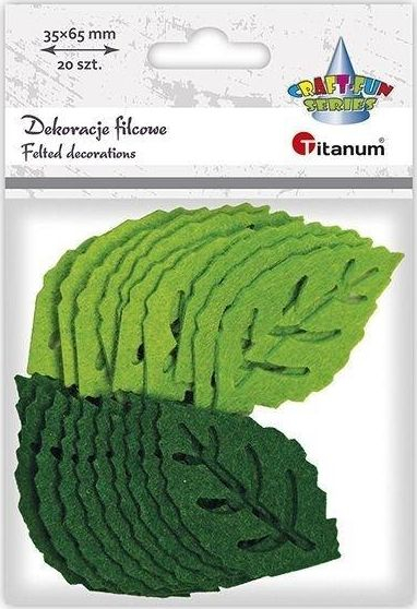 Set gjethe filci Titanum Felt Leaves Mix, 6.5 x 3.7 cm, 20 copë, jeshile