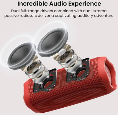 Bokës Bluetooth TOZO PA2, 25 orë, IPX8, e kuqe