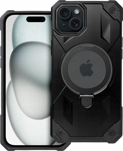 Mbrojtëse telefoni Armor Mag për iPhone 15 Plus, MagSafe, me unazë stand, e zezë