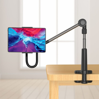 Mbajtëse universale FIXED për tablet/telefon, për fiksim në tryezën Relax, me krah rrotullues dhe të rregullueshëm, i zi