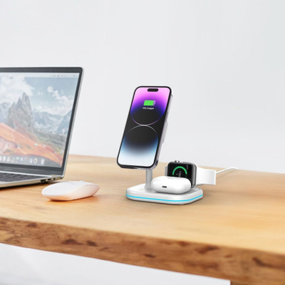 Karikues wireless Tech-Protect QI15W-A27, 3 në 1 MagSafe, 15W, i bardhë