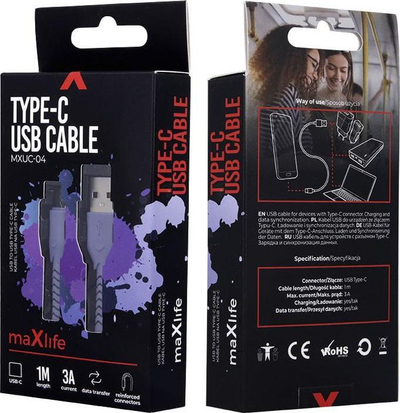 Kabllo USB C Maxlife MXUC 04, 3A, 1m, vjollcë