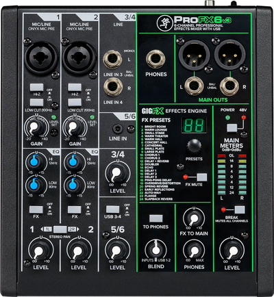 Mиксер аудио Mackie ProFX6v3, 6 канали, USB, црн
