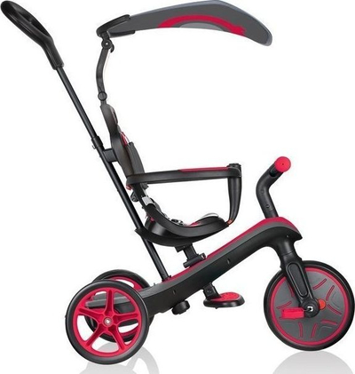 Tricikletë‑karrocë Globber Explorer Trike 4‑në‑1 632-102-2, me tendë UPF 50+, e kuqe me të zezë
