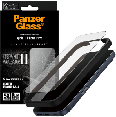 Mbrojtës ekrani PanzerGlass për iPhone 17 Pro, qeramik, transparencë e lartë, i tejdukshëm