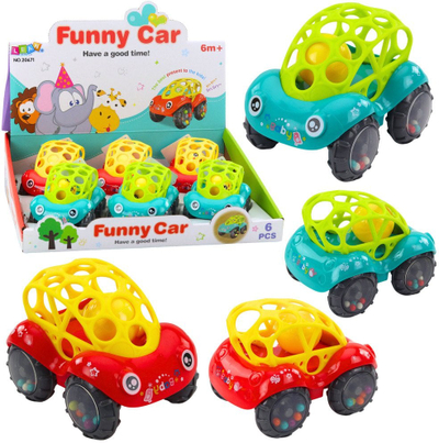 Lodër makinë me zile Baby Rattle Car, senzoriale, për foshnje 6m+, e kuqe jeshile