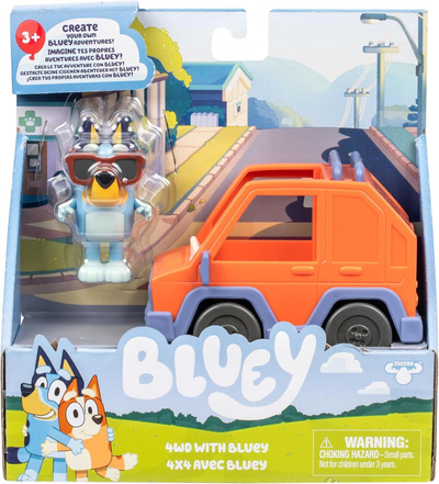 Set lodrash Bluey 4WD Vehicle Playset, makinë 4x4, figurine Bluey, shumëngjyrëshe