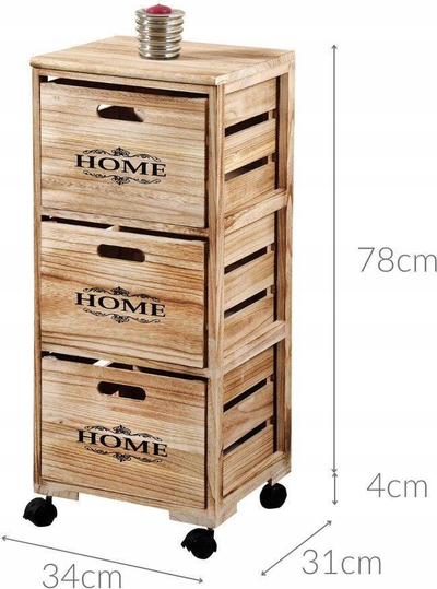 Кабинет со тркала Kesper 14290, 82x32cm, 3 фиоки, иверица од топола FSC, кафеава