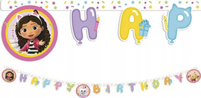 Banner urimi Gabby's Dollhouse Happy Birthday, letër FSC, për festa kalamash, shumëngjyrësh