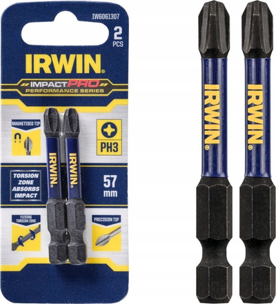 Bit kaçavide IRWIN Impact Pro PH3, 57mm, set 2 copë, blu e zezë