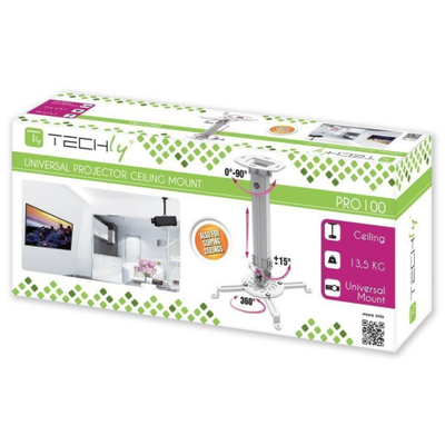 Mbajtës tavani për projektor Techly 309654, i rregullueshëm 38-58 cm, kapacitet 13.5 kg, argjendtë