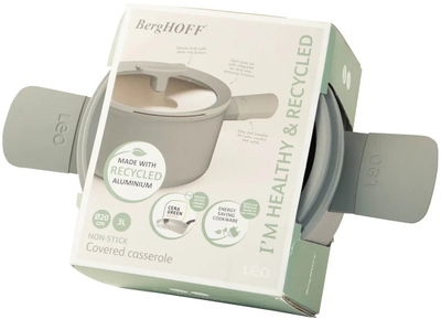Тенџере BergHOFF Balance 3.3qt, керамички нелеплив слој, стаклен капак, сиво