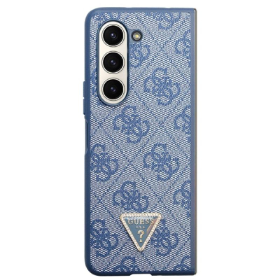 Mbulesë telefoni Guess Triangle për Samsung Galaxy Z Fold 5, lëkurë PU, me kristale, blu