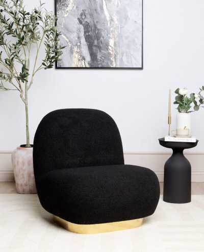 Fotelja LOVIISA Boucle, bazë metalike ngjyrë ari, material boucle, e zezë