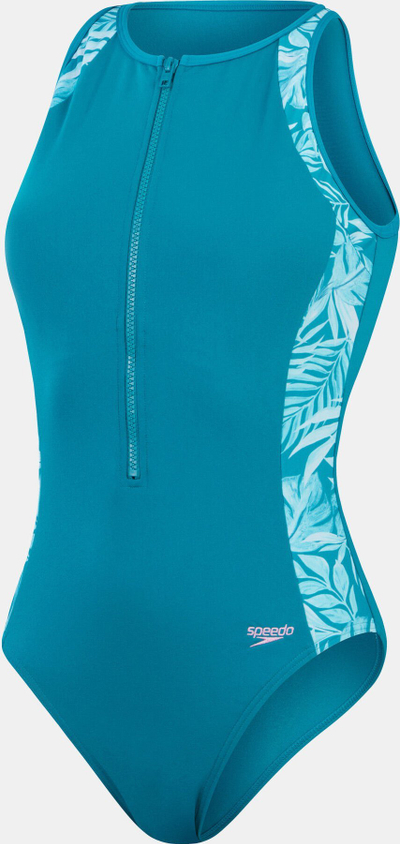 Kostum noti Speedo Panel Hydrasuit për goca, Endurance+, me zinxhir përpara, blu