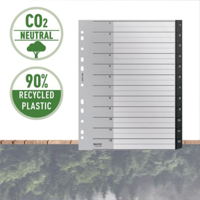 Ndarës dosjeje Leitz Recycle Index PP Extra Wide, A4, 12 skeda, shumëngjyrëshe