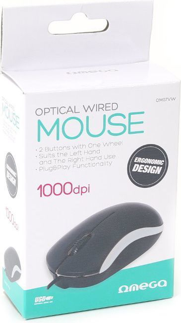 Maus Omega OM-07, me kabllo, USB, i bardhë dhe i zi