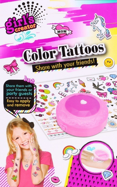 Set tatuazhesh që lahen Girl's Creator Color Tattoos, për kalamaj 3+, me gjo për vënie, rozë