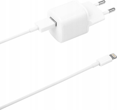 Karikues muri DELTACO USB-A, 2.4A 12W, kabllo Lightning 1m, i bardhë