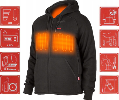 Bluzë me kapuç e ngrohur Milwaukee M12 Heated Hoodie, 12V, pa bateri, e zezë, XL