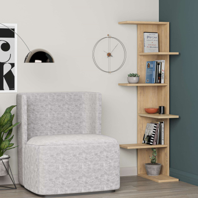 Raft këndor për libra Decortie Saso 37 x 37 x 141 cm, kafe e hapur
