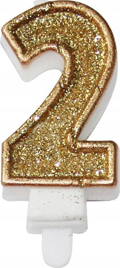 Qiri torte PartyTime Premium Candle 2, numri 2, 7.5 cm, ngjyrë e artë me shkëlqim