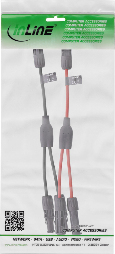 Set kabllo solare InLine Solar Cable 2-way Distributor, MC4, 0.36m, i zi i kuq