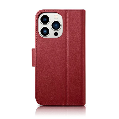 Këllëf-portofol iCarer Wallet Case 2n1 për iPhone 14 Pro Max, lëkurë, Anti RFID, i kuq