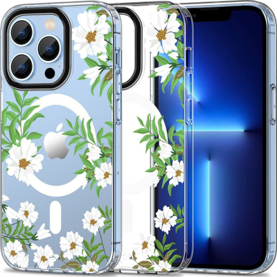 Këllëf telefoni Tech-Protect Magmood MagSafe, për iPhone 13 Pro, transparent, me lule