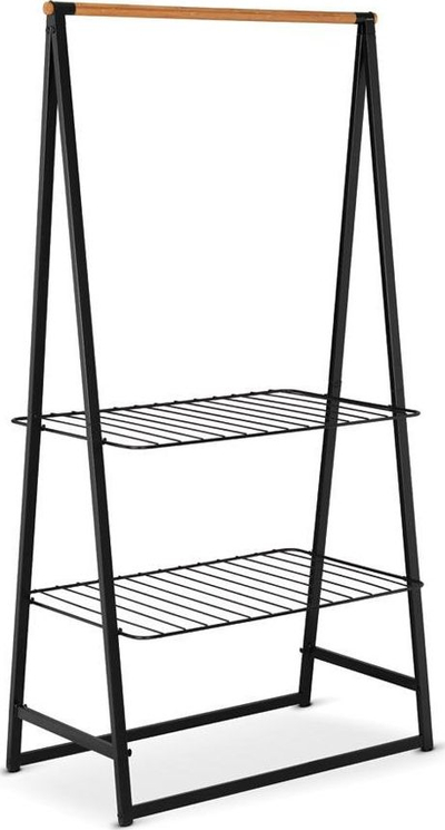 Raft rrobash Brabantia Linn Large, me 2 rafte, çelik dhe bambu, i zi