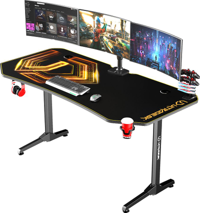 Tavolinë gaming Ultradesk Frag XXL, 160x75cm, mouse pad XXL, e zezë me të artë