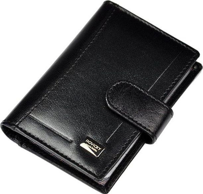 Portofol për letra dhe karta Rovicky, lëkurë natyrale, RFID Protect, i zi