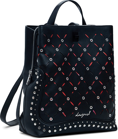 Çantë shpine për goca Desigual Yankee Metal Patch, e zezë
