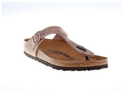 Sandale flip-flop Birkenstock Gizeh, lëkurë e vajosme, Regular Wide, Tobacco Brown
