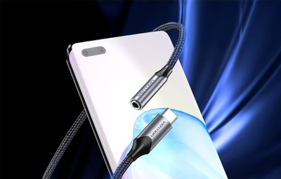 Аудио адаптер Vention Type C во 3.5mm, со контрола на кабел, сив