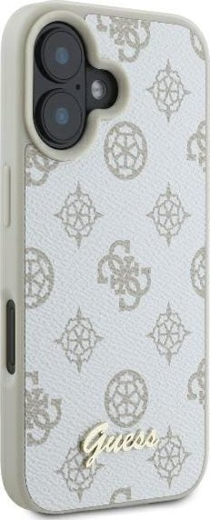 Kapak telefoni Guess GUHMP16SPGPYSH Peony Script Logo për iPhone 16 6.1", MagSafe, i bardhë